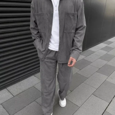2025 Spring autumn Europe and the United States cross-border men's corduroy high quality long sleeve coat casual pants two piece 4