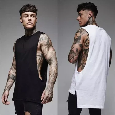 Mens Casual Fashion Tank Top Gym Fitness Workout Cotton Sleeveless Shirt Summer Clothing Male Extend Long Singlet Hip Hop Vest 1
