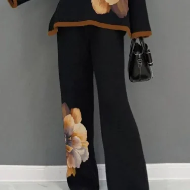 Lemongor Female High Waisted Loose Flower Printed Trousers Bottoms 2024 New Autumn Winter Loose Fashion Casual Wide Leg Pants 3
