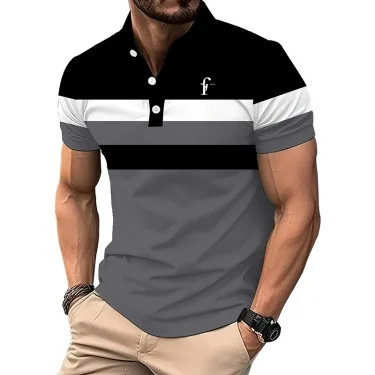 Men Summer Fashion Slim Fit Short Sleeve Spell Color Polo Shirt Men Sport Lapel Golf Polo Shirt Men Quick Drying Polo Shirt 1