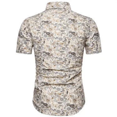 Summer Floral Short Sleeved Casual Slim Fit Shirt Men's Lapel Non Ironing Printed Top Thin Cardigan 4