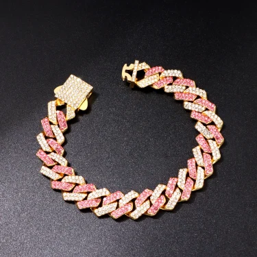 New Bling 14MM Cuban Link Chain Bracelet Men Women Hiphop Prong Rhombus Cuban Chain Bracelets Iced Out Jewelry Gifts 4