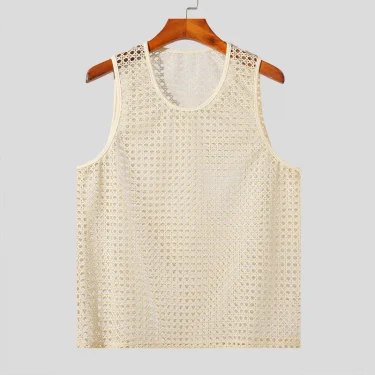New American Style Fashion Men Tops Popular Vacation Hollow Out Mesh Vests Sexy Casual Sleeveless Tank Tops S-2XL 2025 Summer 2