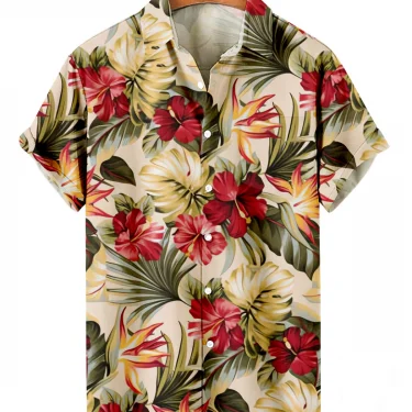 New Men's Flower Hawaiian Shirts Casual Vacation Short Sleeved Shirts Collar Button Up Shirts summer Fashion Steetwear For Mens 1
