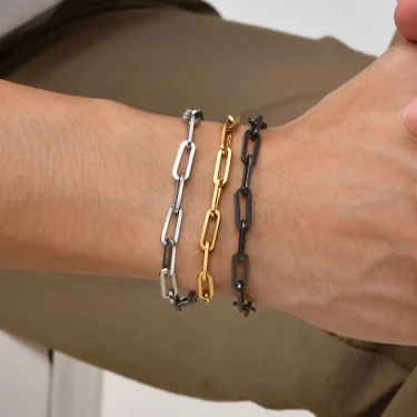 Vnox Unisex 5mm Rectangular Link Chain Bracelets, Adjustable Black Paperclip Chain Wristband Jewelry Gift for Men Women 3