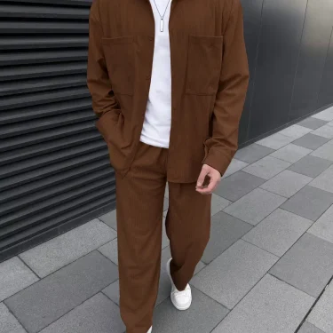 2025 Spring autumn Europe and the United States cross-border men's corduroy high quality long sleeve coat casual pants two piece 2
