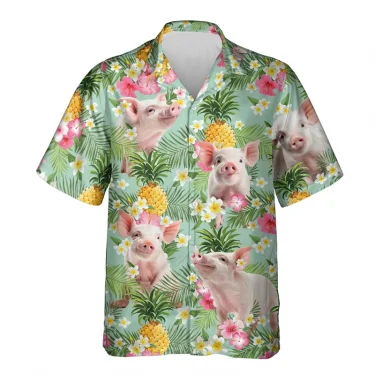 Funny Animal Pig 3D Printed Beach Shirt Cute Pet Graphic Shirts For Men Clothes Casual Hawaiian Surfing Short Sleeve Boy Blouses 5