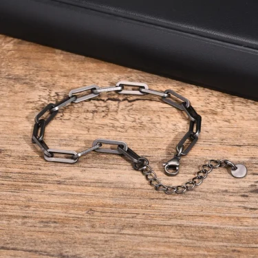 Vnox Unisex 5mm Rectangular Link Chain Bracelets, Adjustable Black Paperclip Chain Wristband Jewelry Gift for Men Women 5