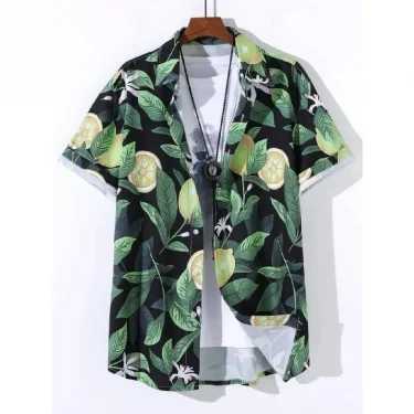 Hawaiian Beach Men's Short Sleeve Shirt with Plant Print Pattern Boy's Short Sleeve Lapel Casual Shirt Fashionable Tops 4