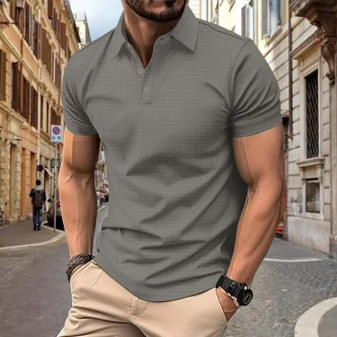 2025 European and American cross-border new summer men's casual short-sleeved mid-stretch comfortable small checkered POLO shirt 2
