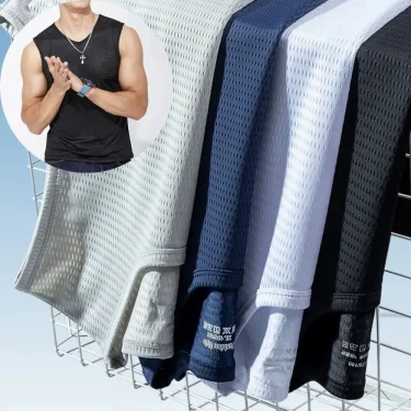 Summer Quick-Drying Sleeveless T-shirt Men Tops Ice Silk Mesh Men Tank Top Mesh Men Clothing Casual Bodybuilding Vest Cool Shirt 1