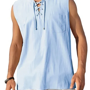 Men's Lightweight Tank Tops Sleeveless BreathableT-Shirt Lace-up Design Solid Color Shirt Loose Fit Vest Daily Vest Men Clothing 2
