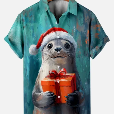 Summer Men's Funny Animals Shirts Fashion Short Sleeve Button Down Lapel Shirts Oversized Tops Casual Hawaiian Shirt for Man 5