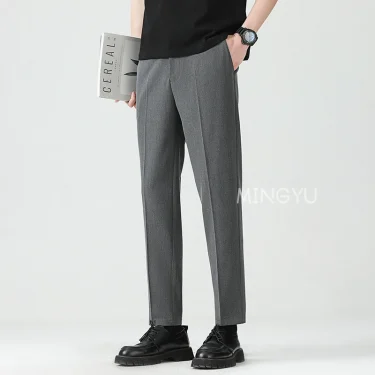 High Quality Lyocell Blend Summer Ankle Length Pants Men Business Elastic Waist Formal Suit Korean Social Work Trousers Male 40 4
