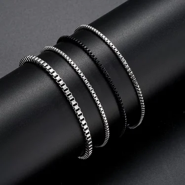 4Pcs/Set Stainless Steel Adjustable Box Chain Bracelets for Men Simple Vintage Silver Color Cuban Bracelets Sets Party Jewelry 2