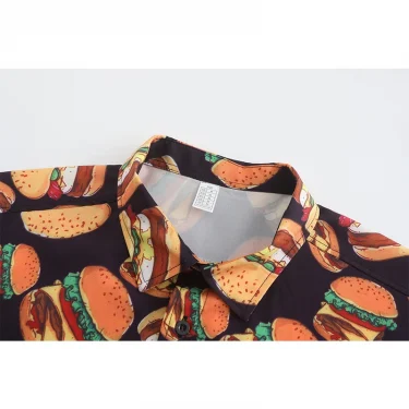 Summer Fashion Mens Hawaiian Shirts Short Sleeve Button Hamburger Printed Casual Beach Aloha Shirt Plus Size 3XL Hombre Ropa 6