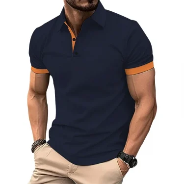 Men Summer Short Sleeve Pure Color Polo Shirt Men Sport Slim Fit Business Polo Shirt 3D Digital Print Button Polo Shirt 5