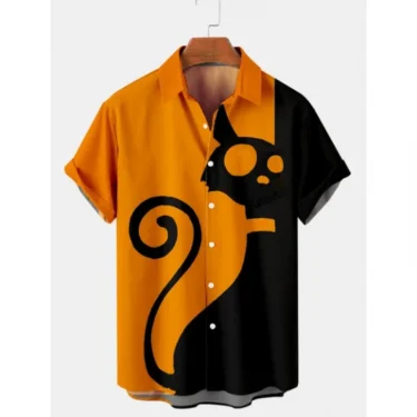 Men's Hawaiian Shirt Cat Printed Short Sleeve Tops Beach Vacation Sunset Harajuku Men's Clothing Casual Unisex Style Shirts 1