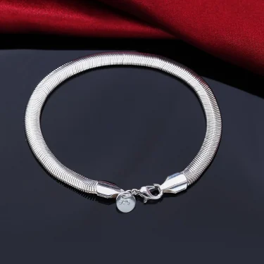 925 Sterling Silver Exquisite Solid Chain Bracelet Fashion Charm Women Men Solid Wedding Cute Simple Models Jewelry 6
