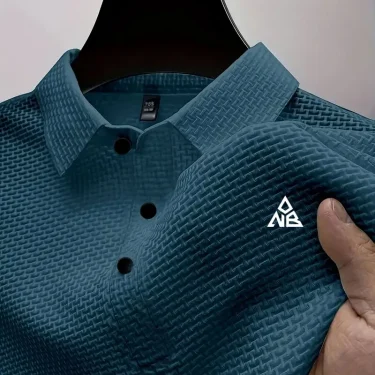 Men's classic solid color short sleeve shirt stretch knit button-down casual summer work style 95% polyester and spandex 1