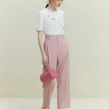 FSLE Comfortable Nine-point Suit Pants for Women Summer New Straight High Waist Slimming Loose Version Wide-leg Pant Female 2