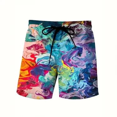 3D Printed Colorful Neon Short Pants For Men Dragon Landscape Pattern Beach Shorts Summer Casual Street Breathable Swim Trunks 2