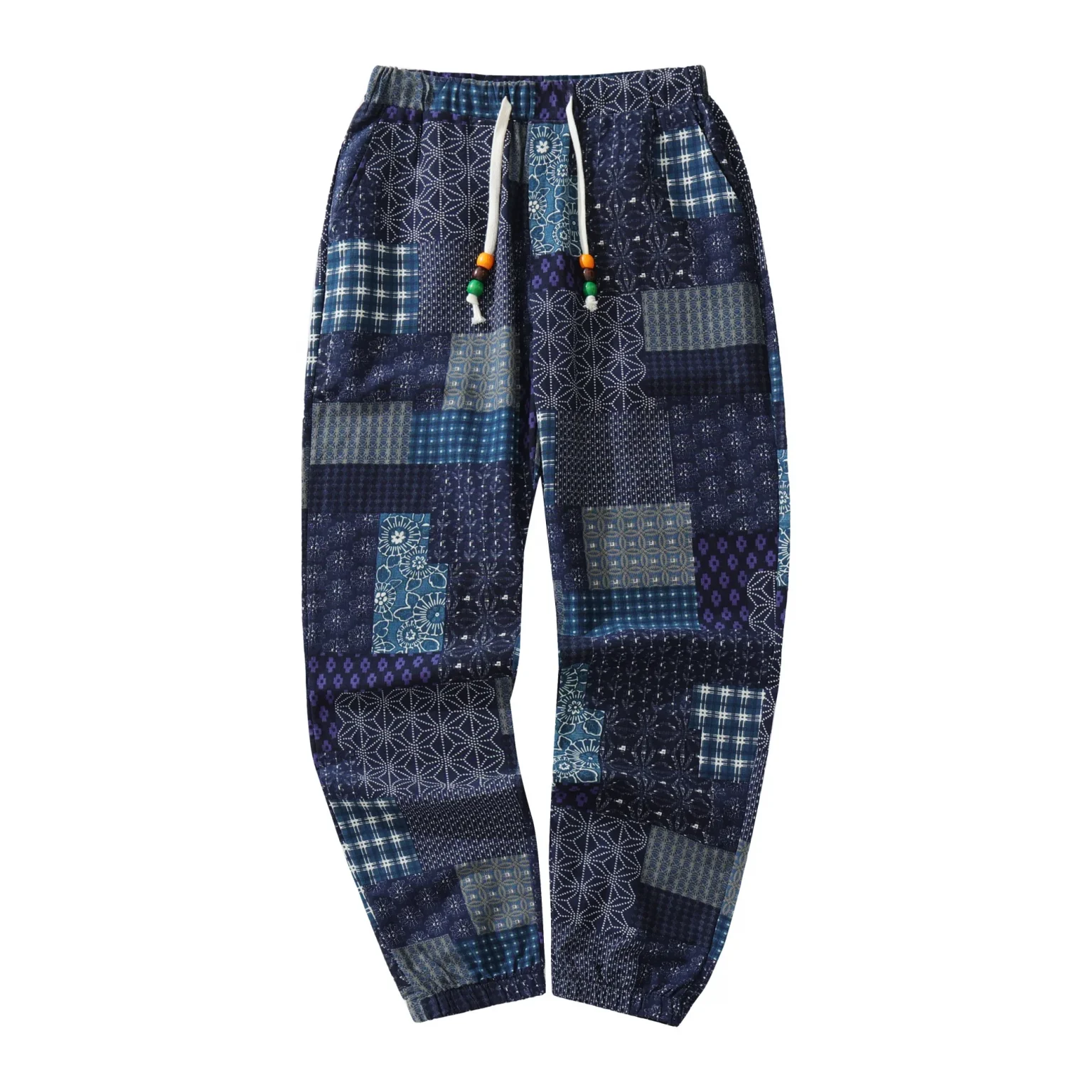 Euro Size Men's Casual Cotton-Linen Pants Paisley Ethnic Print Mid-Waist Drawstring Closure Spring/Fall Casual Pants 6