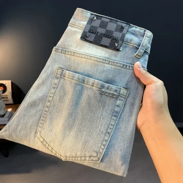 High end jeans men's fashion light luxury slim fit elastic casual pants simple and versatile small straight leg pants 1