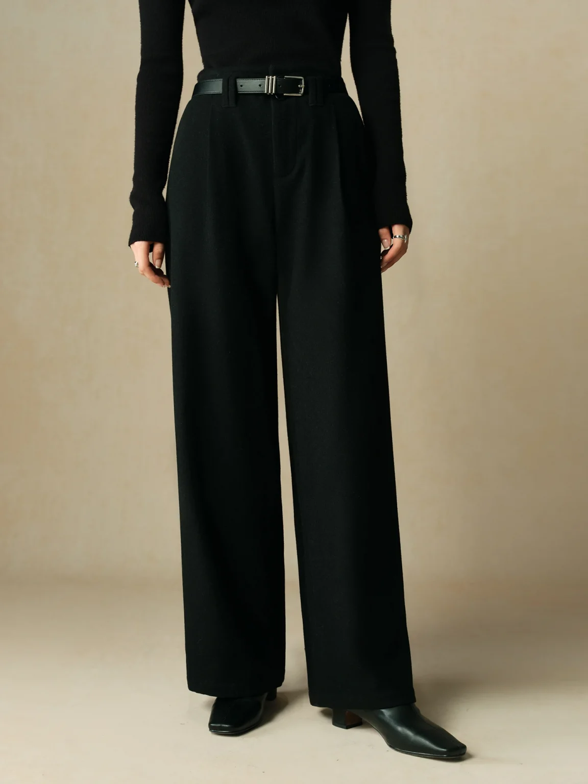 DUSHU 53.1% Wool Women Winter Trousers Black Commuter Simple Wool Blended Straight Pants Winter Thicken Grey Pant 24DH84070 3