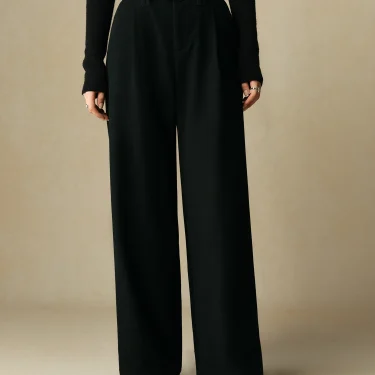 DUSHU 53.1% Wool Women Winter Trousers Black Commuter Simple Wool Blended Straight Pants Winter Thicken Grey Pant 24DH84070 3