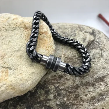Black Chain Link Men Bracelet Handmade Punk Rock Stainless Steel Motorcycle Bracelets Male Hand Jewelry Accessories Boyfriend 2