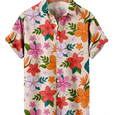 2025 Summer Men's Hawaiian Shirts Casual Vacation Short Sleeve Shirts Collar Button Up Shirts Fashion Steetwear For Men 3