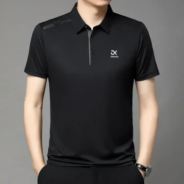 New Men's Business Casual Short Sleeved Shirt with Badge Solid Color Polo Shirt Fashionable Breathable Comfortable Versatile Top 3