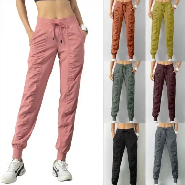 Sweatpants Fabric Drawstring Running Sport Joggers Quick Dry Athletic Gym Fitness with Two Side Pockets Exercise Women Pants 3