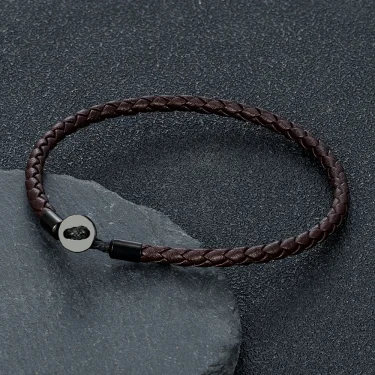 3MM Handmade Braided Leather Button Bracelet For Men Women Stainless Steel Bangle Couple Jewelry Custom Sizes Wholesale 1
