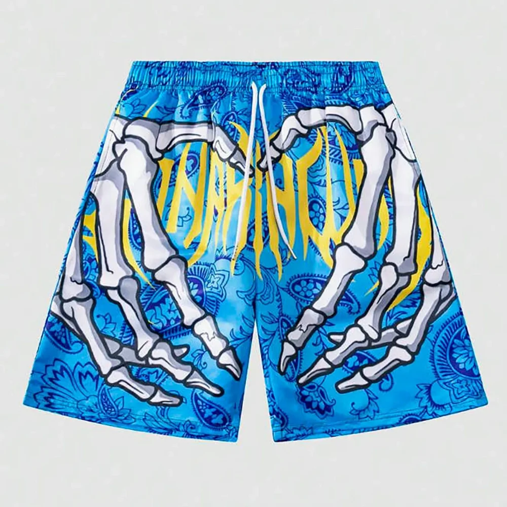 Elastic Waist Jogging Shorts Swim Trunks Board Shorts Summer New Beach Shorts With Hand 3D Print Y2k Shorts For Men 3