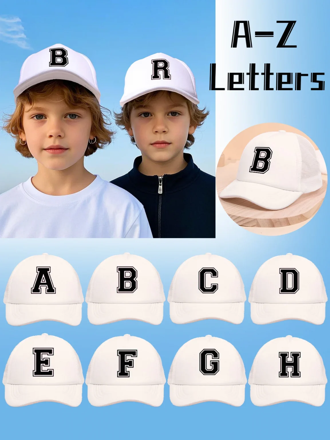 1Pc children's 26 letter printed baseball cap, fashionable sunshade duckbill cap for spring summer, breathable mesh trucker cap 1