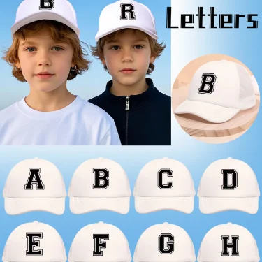 1Pc children's 26 letter printed baseball cap, fashionable sunshade duckbill cap for spring summer, breathable mesh trucker cap 1