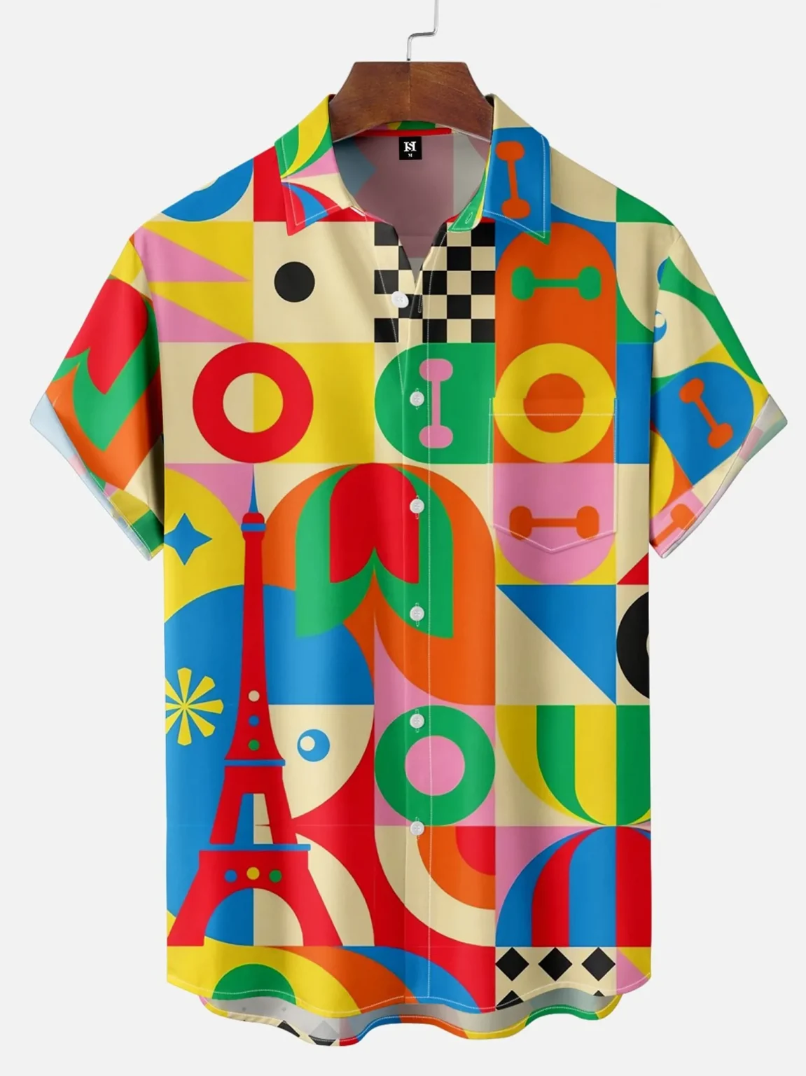 Mens Shirt Short Sleeve Geometric Print Button Down Shirt Summer Beach Shirt Camping Shirt Short Sleeve Mens Formal Shirt 2