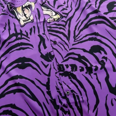Dark Icon Purple Tiger Hawaiian Shirts Men Summer Button Down Collar Men's Shirts Male Top 3