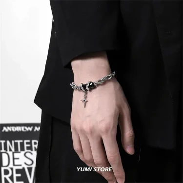 2024 Retro Black Zircon Star Bracelet For Women Men Trend Titanium Steel Punk Nk Chain Unisex Jewelry New Couple Accessories 2