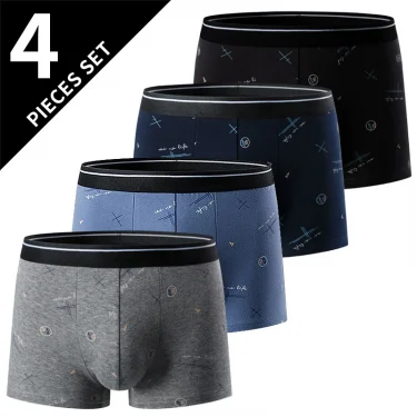 4-piece men's printed letter underwear beach shorts comfortable breathable teenagers plus size underwear up to 6XL. 2