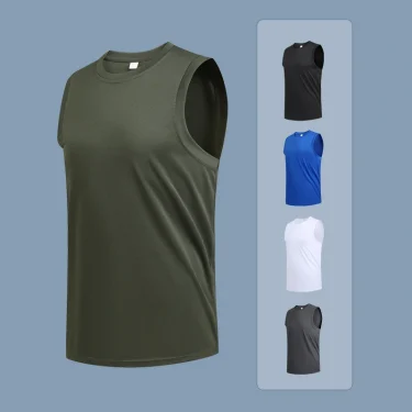 Men's New Large Size Breathable Ice Silk Quick Dry Sleeveless Vest Round Neck Casual Running Fitness M-8xl Summer Sports T-Shirt 4