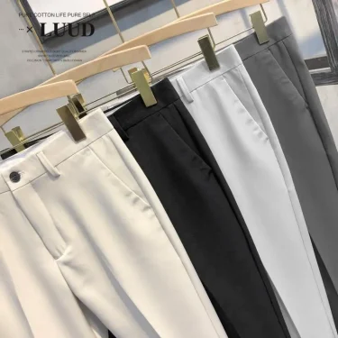 New Men's Casual Pants Little Feet Version Non-iron slim Solid Cone Classic Male England Nine-point Trousers Streetwear Fashion 3