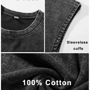 Summer Men's Washed Cotton Tank Tops Muscle Gym Sleeveless Workout T Shirts Running Beach Loose Cutoff Tees 4