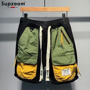 Supzoom New Arrival Summer Loose Casual High Street Trendy Contrast Color Stitching Pocket Personalized Workwear Shorts Men 6