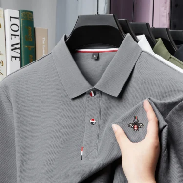 100% pure cotton summer men's honey bee embroidered short sleeved new business casual polo shirt slim fit breathable T-shirt top 2