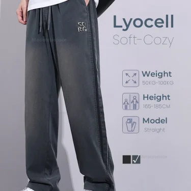 Men Clothing Pants Summer Thin Lyocell Soft Loose Wide Pants Elastic Waist Casual Vintage Trousers Male Plus Size 5XL 1