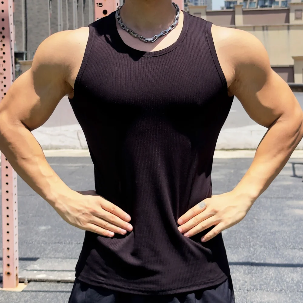 Men's vest Gym Tank top Men Fitness sleeveless shirt Casual Sports tops Elastic force Undershirt Bodybuilding Training vest 6