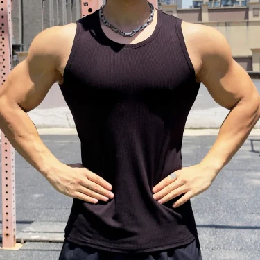 Men's vest Gym Tank top Men Fitness sleeveless shirt Casual Sports tops Elastic force Undershirt Bodybuilding Training vest 6